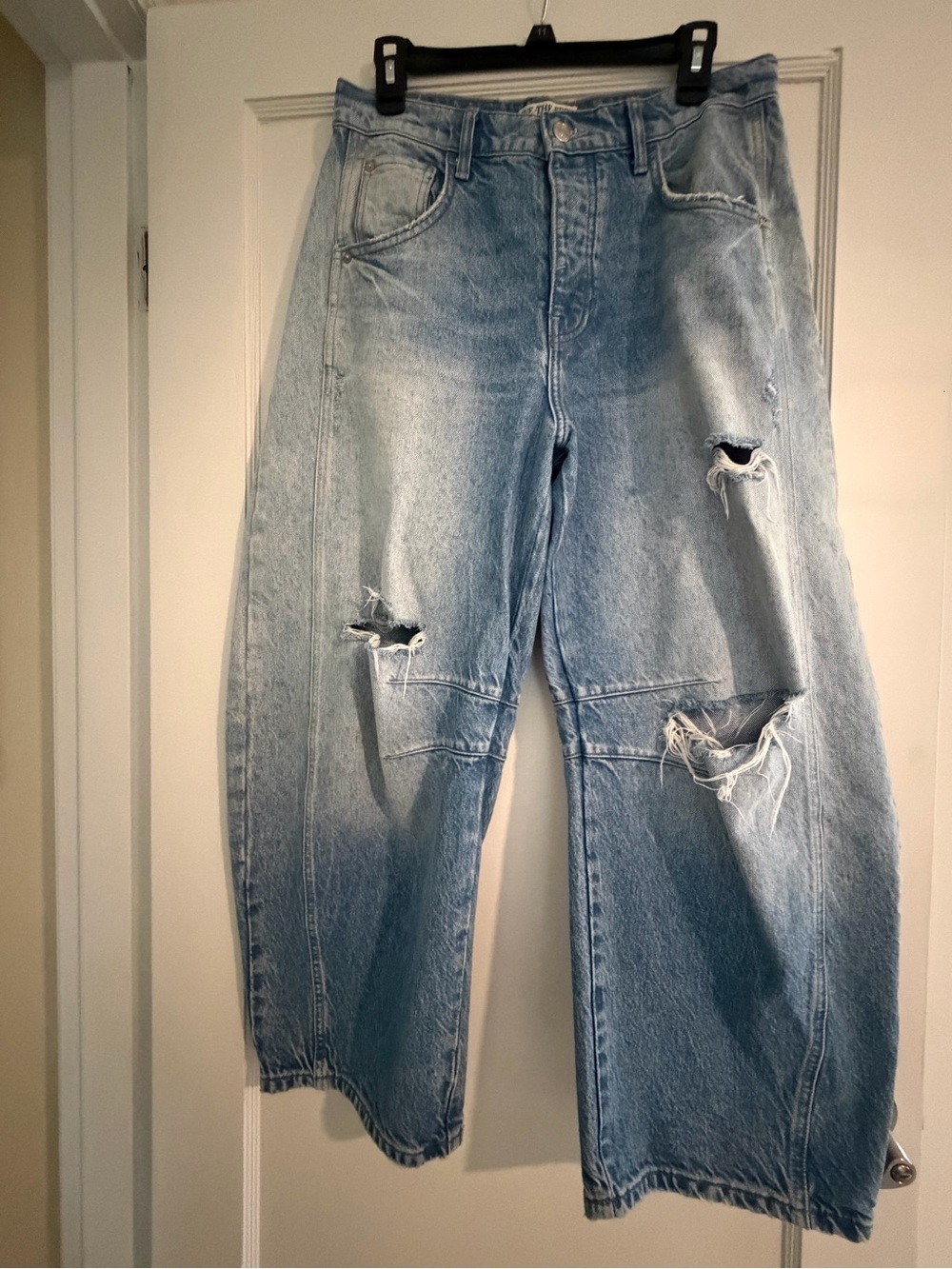 Free People Light Blue Distressed Wide Leg Jeans